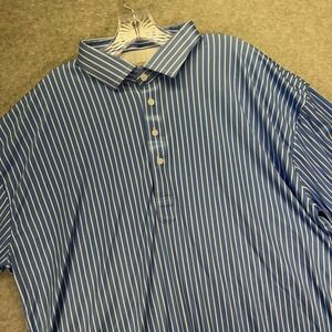 Collars & Co Dress Collar Polo Shirt Mens 3XL Blue Striped Performance Stretch